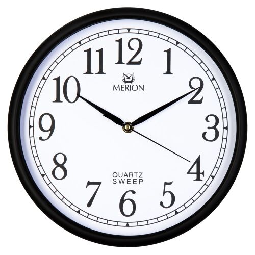 Ceas de perete Merion, cuarț, carcasă neagră, cadran alb