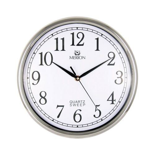 Merion srebrny zegar ścienny kwarcowy