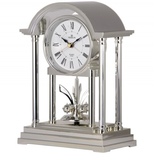 Zegar stołowy Merion z wahadłem kwarcowym, srebrne wykończenie