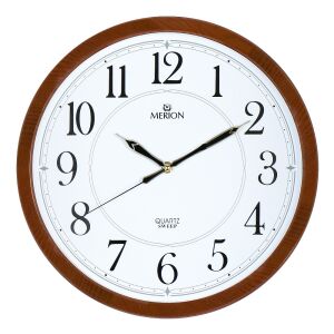 Wanduhr Merion, braunes Kunststoffgehäuse, Sweep-Mechanismus, weißes arabisches Zifferblatt