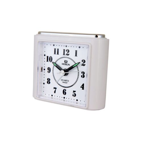 Merion бял кварцов будилник, изглед под ъгъл