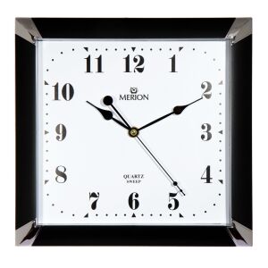 Merion Négyzet alakú falióra, fekete keret, fehér számlap, csendes kvarc szerkezet - MERION
