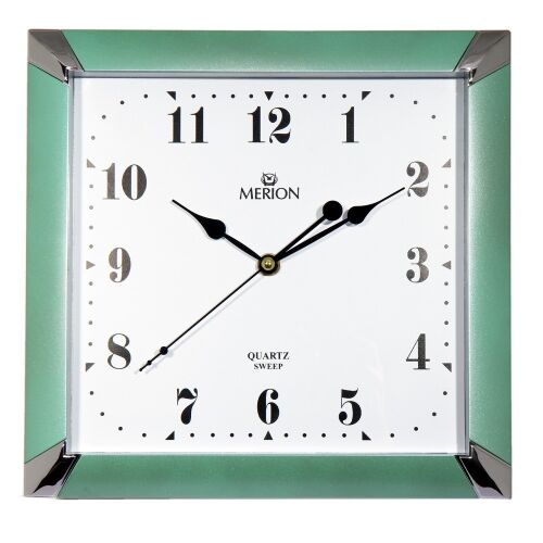 Merion зелен квадратен стенен часовник с тихо движение