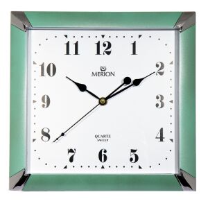 Merion zielony kwadratowy zegar ścienny z cichym mechanizmem sweep - MERION