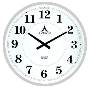 Ceas de perete metalic argintiu Astron cu cadran alb, diametru 60 cm - Decorațiuni
