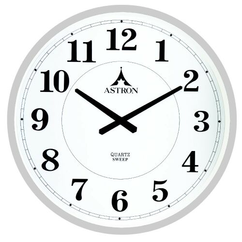 Ceas de perete metalic argintiu Astron cu cadran alb, diametru 60 cm