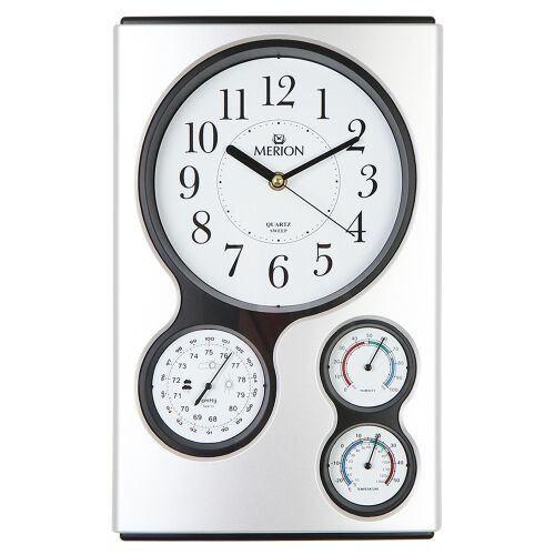 Merion silberne Wanduhr mit Barometer, Thermometer und Hygrometer