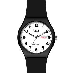 Q&Q A212J003Y Herren-Sportuhr, schwarzes Gehäuse, weißes Zifferblatt mit arabischen Ziffern, wasserdicht - Mode & Kleidung