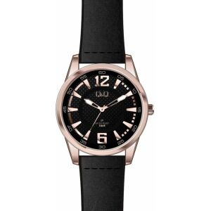 Zegarek męski Q&Q Q890J801Y z różowozłotą kopertą i czarnym paskiem - Dla mężczyzn