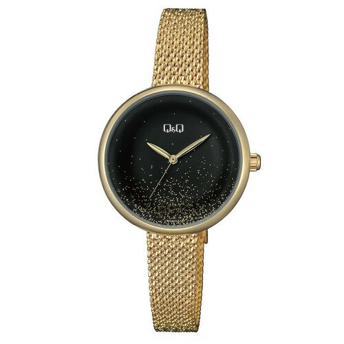 Q&Q QZ41J018Y ženski zlatni sat s crnim brojčanikom