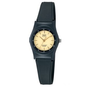 Q&Q VQ05J001Y Ženski crni plastični kvarcni sat sa zlatnim brojčanikom - Ženski asesoar