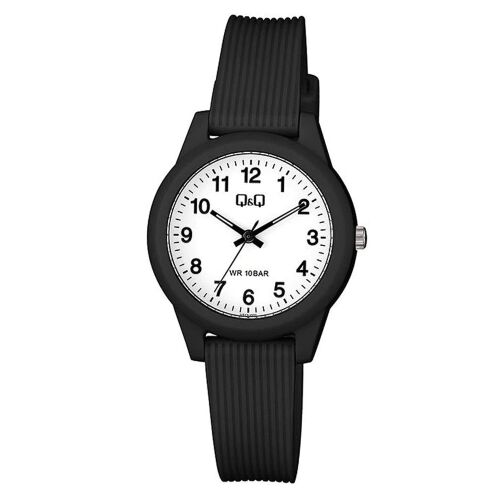 Ceas de damă analogic negru Q&Q VS13J001Y cu cadran alb