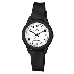 Q&Q VS13J001Y Damen Analoguhr, schwarzes Gehäuse, weißes Zifferblatt - Damen-Accessoires
