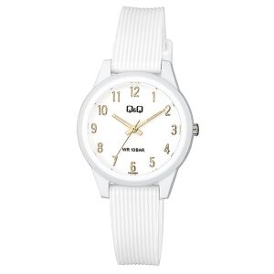 Q&Q analóg női karóra, fehér színű műanyag tok, fehér műanyag szíj, fehér számlap, ásványüveg, quartz szerkezet, 100 m (10 ATM) vízállóság - VS13J008Y 130733949 - Női óra