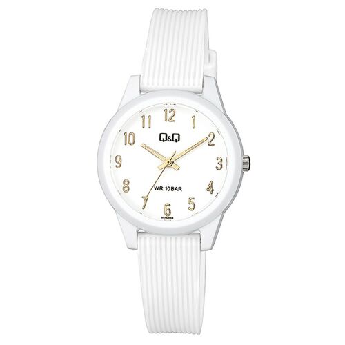 Q&Q analóg női karóra, fehér színű műanyag tok, fehér műanyag szíj, fehér számlap, ásványüveg, quartz szerkezet, 100 m (10 ATM) vízállóság - VS13J008Y 130733949