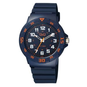 Q&Q Herrenarmbanduhr, Quarz, blaues Gehäuse und Armband, blaues Zifferblatt, VR18J012Y