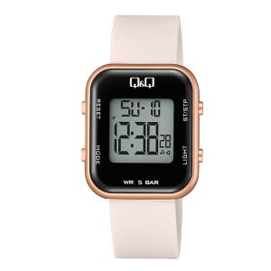 Q&Q M207J007Y Digitaluhr mit roségoldenem Gehäuse und rosa Armband - Mode & Kleidung