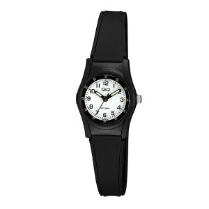 Q&Q VQ05J006Y Damenuhr, Quarz, schwarzes Gehäuse und Armband, weißes Zifferblatt - Mode & Kleidung