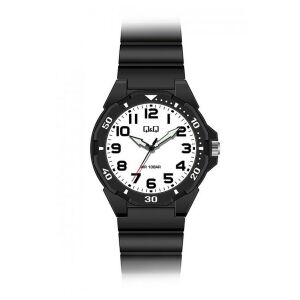 Q&Q VS44J001Y Herrenuhr mit schwarzem Gehäuse und Armband, weißem Zifferblatt - Mode & Kleidung