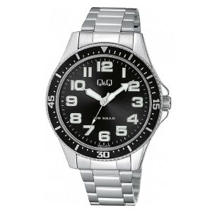 Q&Q Męski Srebrny Zegarek z Czarną Tarczą QB64J225Y - Dla mężczyzn