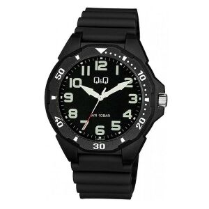 Мъжки часовник Q&Q VS44J003Y, кварц, черен корпус, черна ремъчка, черен циферблат - Мода и обличане