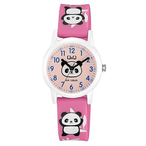 Q&Q gyerek karóra, quartz, fehér színű műanyag tok, rózsaszínű számlap, ciklámen színű műanyag szíj, V23A-006VY 130734140