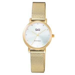 Q&Q női karóra, quartz, arany színű fémtok, ezüst színű számlap, arany színű acél karcsat, C35A-006PY 130734187 - Női óra