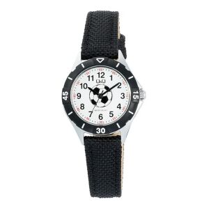 Q&Q gyerek karóra, quartz, ezüst színű fémtok, fehér színű számlap, fekete színű műbőrszíj,  Q92B-001PY 130734307 - Gyerek óra
