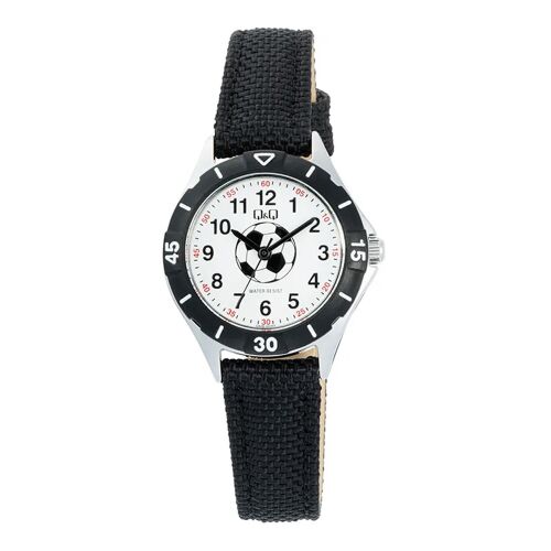 Q&Q gyerek karóra, quartz, ezüst színű fémtok, fehér színű számlap, fekete színű műbőrszíj,  Q92B-001PY 130734307