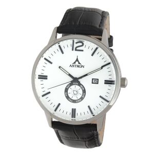ASTRON 5554-7 férfi karóra, ezüst színű nemesacél tok, fekete bőrszíj, fehér számlap, keményített ásványüveg, multifunkciós quartz szerkezet, 50 m (5 ATM) vízállóság 130734757 - Astron