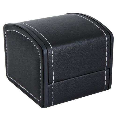 Logó nélküli karóra doboz, kívül fekete műbőr borítású, belül krém színű párnás kialakítás