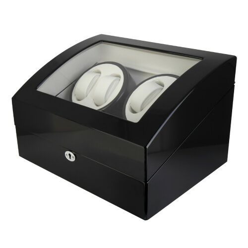 Óraforgató doboz, 4 db + 6 db órához, kívül fekete fa magasfényű felület, belül fehér műbőr borítás 130736471