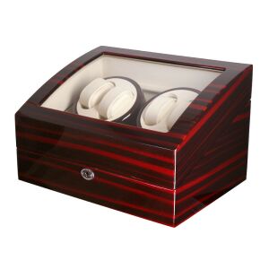 Óraforgató doboz, 4 db + 6 db órához, kívül barna fa magasfényű felület, belül bézs műbőr borítás 130736474 - Óraforgató & óratartó doboz