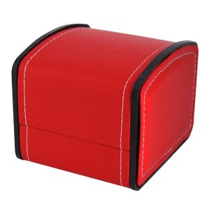 Logó nélküli karóra doboz, kívül piros műbőr borítású, belül krém színű párnás kialakítás 130736480 - Óraforgató & óratartó doboz