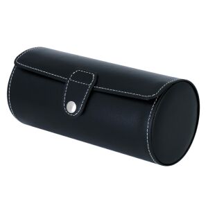 Óratartó doboz (utazós), 3 óra rekeszes, kívül fekete műbőr borítás, belül krém színű textil 130736490 - Óraforgató & óratartó doboz