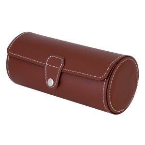 Óratartó doboz (utazós), 3 karóra rekeszes, kívül barna műbőr borítás, belül krém színű textil 130736517 - Óraforgató & óratartó doboz