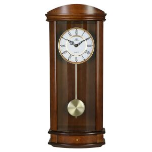 Merion ingás fa falióra, quartz, hangjelzés nélküli, dió színű tok, fehér színű római számos számlap, domború üveges 130738235 - MERION