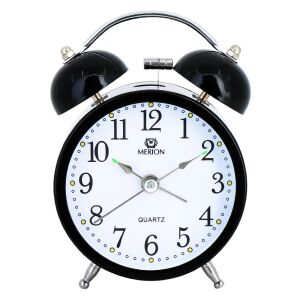 Merion fém ébresztőóra, quartz, fekete színű fémtok, arab számos fehér számlap 130738434 - MERION