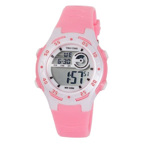 Tiko Time női műanyag karóra, quartz, rózsaszín és fehér színű tok és csat, LCD számlap 130738748