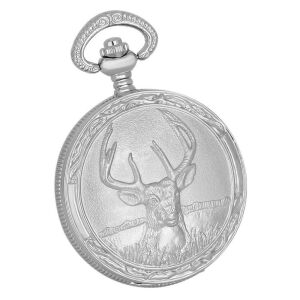 Tiko Time zsebóra, szarvas mintás ezüst színű tok, fehér / arab számos számlap 130738782 - Tiko Time