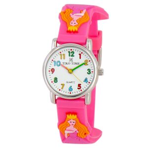 Tiko Time karóra gyerekeknek, ezüst színű fémtok, quartz szerkezet, 3D figurás rózsaszínű műanyag szíj, fehér arab számos számlap, cseppmentes vízállóság (lányos) 130738837 - Tiko Time