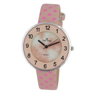 Tiko Time női karóra, quartz, ezüst színű fémtok, rózsaszínű bőrszíj, arab számos számlap 130738907 - Tiko Time