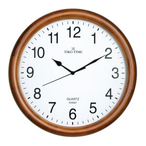 Tiko Time fa falióra, quartz, sweep (halk járású), tölgy színű fa tok, kerek 40 cm, arab számos fehér számlap 130738989 - Tiko Time