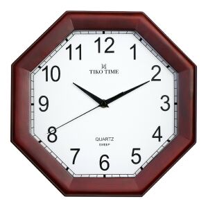 Tiko Time fa falióra, quartz, sweep (halk járású) szerkezet, nyolcszög alakú 30 cm, mahagóni színű tok, fehér arab számos számlap 130738996 - Tiko Time