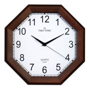 Tiko Time fa falióra, quartz, sweep (halk járású) szerkezet, nyolcszög alakú 30 cm, dió színű tok, fehér arab számos számlap 130738995 - Tiko Time