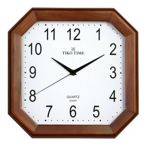 Tiko Time fa falióra, quartz, sweep (halk járású) szerkezet, szögletes alakú 30 cm, tölgy színű tok, fehér arab számos számlap 130739003 - Tiko Time
