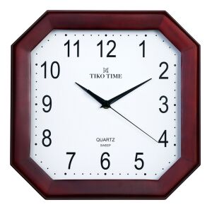 Tiko Time fa falióra, quartz, sweep (halk járású) szerkezet, szögletes alakú 30 cm, mahagóni színű tok, fehér arab számos számlap 130739002 - Tiko Time