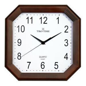 Tiko Time fa falióra, quartz, sweep (halk járású) szerkezet, szögletes alakú 30 cm, dió színű tok, fehér arab számos számlap 130739004 - Tiko Time