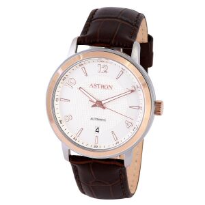ASTRON 8052-0 férfi karóra, bicolor színű anemesacél tok, barna színű bőrszíj, fehér számlap, keményített ásványüveg, mechanikus automata szerkezet, WR50M vízállóság 130739190 - Astron