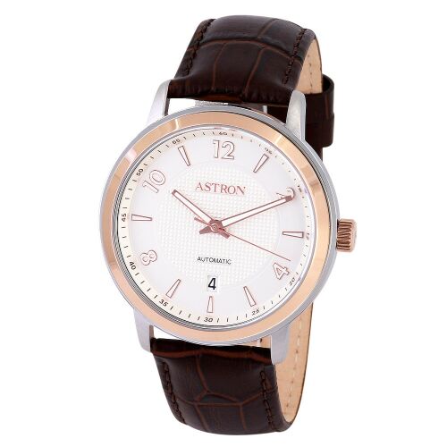 ASTRON 8052-0 férfi karóra, bicolor színű anemesacél tok, barna színű bőrszíj, fehér számlap, keményített ásványüveg, mechanikus automata szerkezet, WR50M vízállóság 130739190